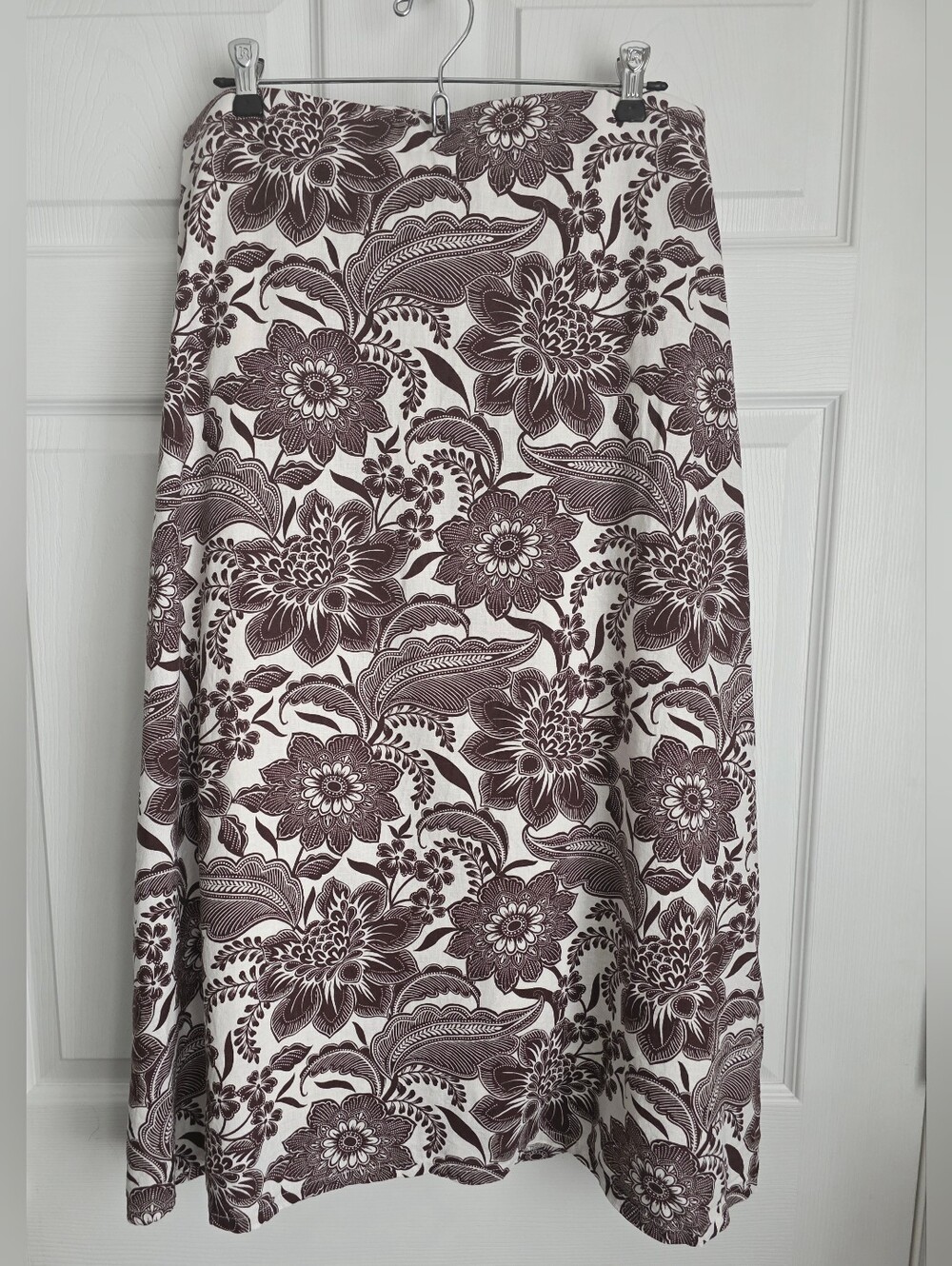 Rachel Zoe Linen Blend Floral Paisley Midi Skirt Burgundy Brown Large Fully Line